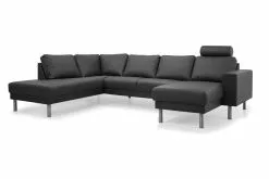 Barcelona U-formet Hjørnesofa, Sort Læder (Venstrevendt)