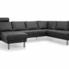 Barcelona U-formet Hjørnesofa, Sort Læder (Højrevendt) -Sofaer Butik 25892
