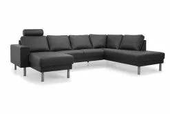 Barcelona U-formet Hjørnesofa, Sort Læder (Højrevendt)