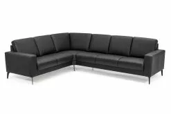 Hixon 6 Pers. Hjørnesofa, Sort Læder (Højrevendt)