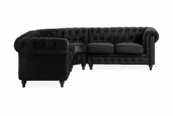 Chesterfield Luksus Hjørnesofa, Sort Velour