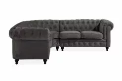 Chesterfield Hjørnesofa, Mørkegrå (Højrevendt)
