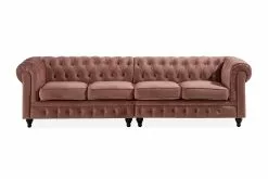 Chesterfield Luksus 4 Pers. Sofa, Rosa Velour