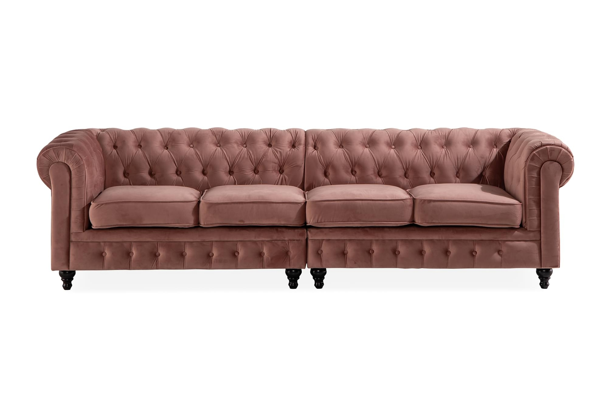 Chesterfield Luksus 4 Pers. Sofa, Rosa Velour 3 Chesterfield Luksus 4 Pers. Sofa, Rosa Velour