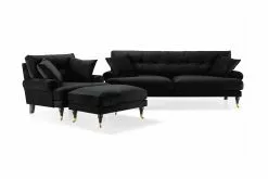 Andrew Sofagruppe (3 Pers Sofa, Lænestol Og Puf), Sort Velour