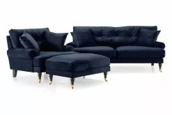 Andrew Sofagruppe (2 Pers. Sofa, Lænestol Og Puf), Blå Velour