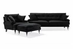 Andrew Sofagruppe (3 Pers. Sofa, Lænestol Og Puf), Sort Velour