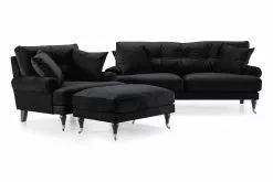 Andrew Sofagruppe (2 Pers. Sofa, Lænestol Og Puf), Sort Velour