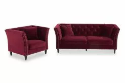 Charlene Sofagruppe (3 Pers. Sofa Og Lænestol), Rød Velour