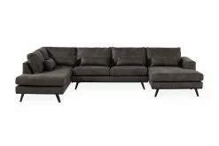 Copenhagen U-formet Hjørnesofa, Mørkegrå Læderlook (Venstrevendt)