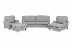 Howard Lyx Sofagruppe (3 Pers. Sofa, To Lænestole Og Puf), Lysegrå