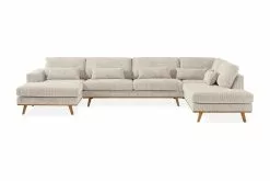 Copenhagen U-formet Hjørnesofa, Beige Fløjl (Højrevendt)