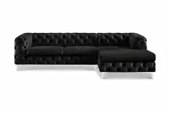 Glennie 2,5 Pers. Sofa M. Chaiselong, Sort Fløjl (Højrevendt)