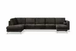 Ocean Lyx U-sofa M. Chaiselong, Mørkegrå Velour