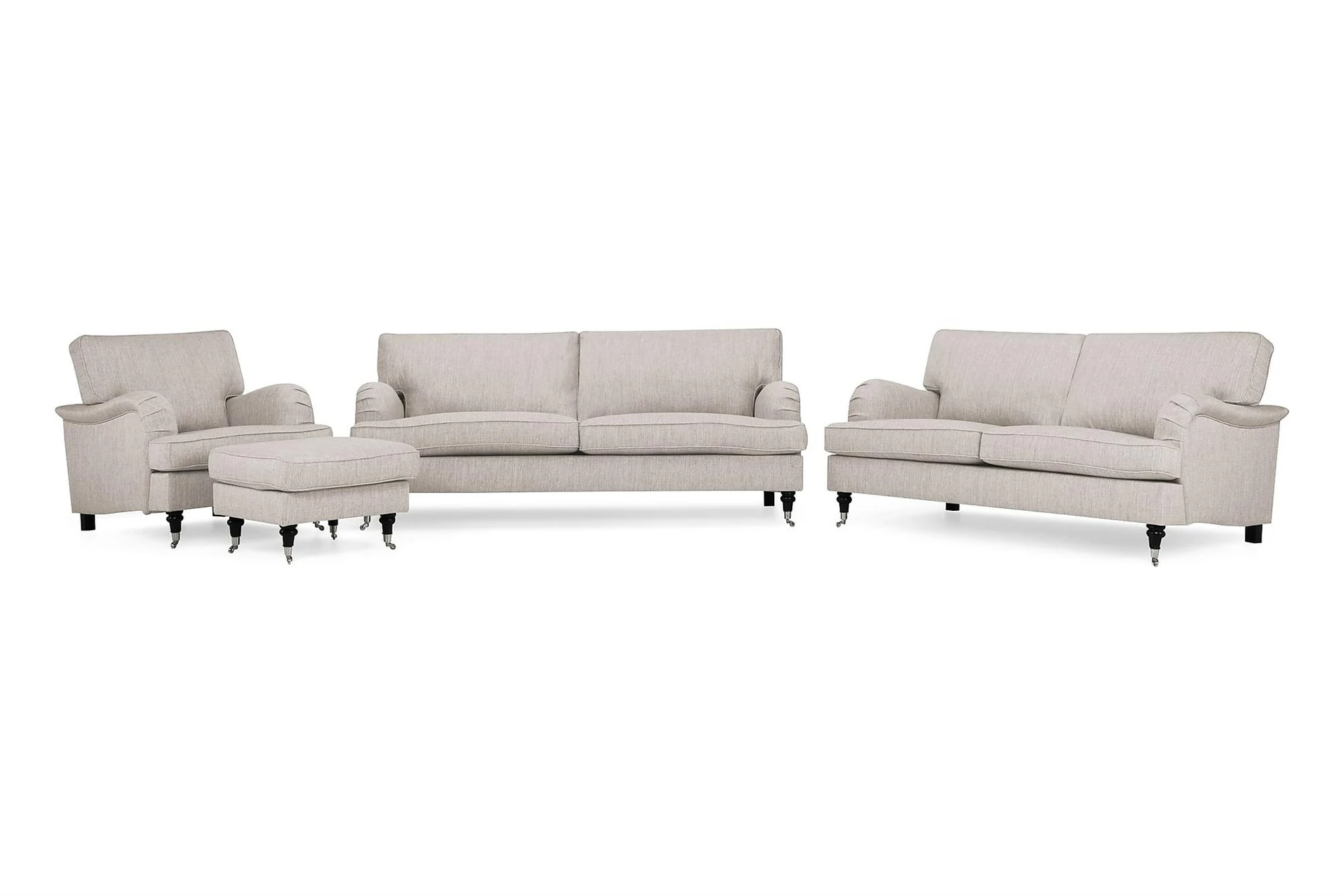 Howard Classic Sofagruppe (3,5 Pers. Sofa + 3 Pers. Sofa + Lænestol Og Puf), Beige 3 Howard Classic Sofagruppe (3,5 Pers. Sofa + 3 Pers. Sofa + Lænestol Og Puf), Beige