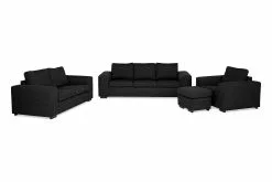 Link Sofagruppe (3+2 Pers. Sofa, Lænestol Og Puf), Sort