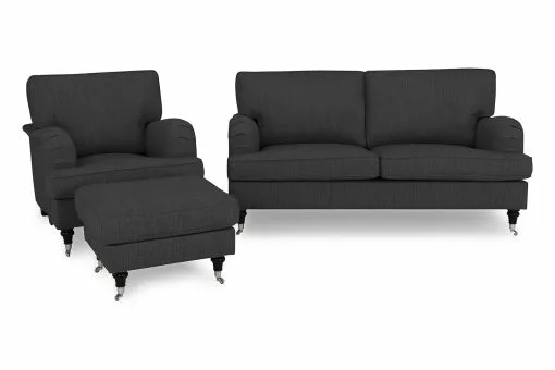 Howard Classic Sofagruppe (3 Pers. Sofa, Lænestol Og Puf), Grå -Sofaer Butik 9000546272