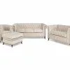 Chesterfield Deluxe Sofagruppe (3 Pers. Sofa + 2 Pers. Sofa + Lænestol Og Puf), Beige Velour -Sofaer Butik 9000547559