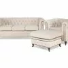 Chesterfield Deluxe Sofagruppe (3 Pers. Sofa, Lænestol Og Puf), Beige Velour