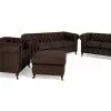 Chesterfield Deluxe Sofagruppe (3+ 2 Pers. Sofa, Lænestole Og Puf), Mørkebrun