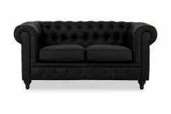 Chesterfield Lyx 2 Pers. Sofa, Sort Kunstlæder