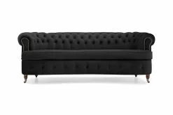 Chesterfield Buet 3 Pers. Sofa, Sort Velour