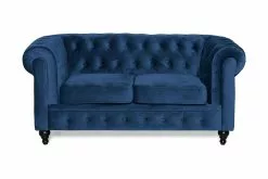 Chesterfield Lyx 2 Pers. Sofa, Blå Velour