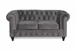 Chesterfield Lyx 2 Pers. Sofa, Mørkegrå Velour