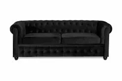 Chesterfield Lyx 3 Pers. Sovesofa, Sort Velour