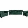 Chesterfield Lyx Sofagruppe (3 Pers. Sofa + 2 Pers. Sofa + Lænestol), Mørkegrøn Velour