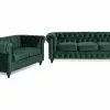 Chesterfield Lyx Sofagruppe (3+2 Pers. Sofa), Mørkegrøn Velour -Sofaer Butik 9000688626