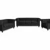 Chesterfield Lyx Sofagruppe (3 Pers. Sofa + 2 Pers. Sofa + Lænestol), Sort Velour -Sofaer Butik 9000688627 1