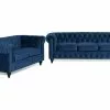 Chesterfield Lyx Sofagruppe (3+2 Pers. Sofa), Blå Velour