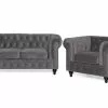 Chesterfield Lyx Sofagruppe (2 Pers. Sofa Og Lænestol), Grå Velour -Sofaer Butik 9000688634