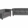 Chesterfield Lyx Sofagruppe (3 Pers. Sofa + 2 Pers. Sofa), Mørkegrå Velour -Sofaer Butik 9000688635