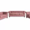 Chesterfield Lyx Sofagruppe (3+2 Pers. Sofa + Lænestol), Rosa Velour
