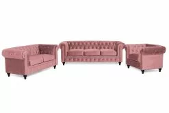 Chesterfield Lyx Sofagruppe (3+2 Pers. Sofa + Lænestol), Rosa Velour
