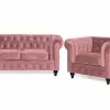 Chesterfield Lyx Sofagruppe (2 Pers. Sofa Og Lænestol), Rosa Velour