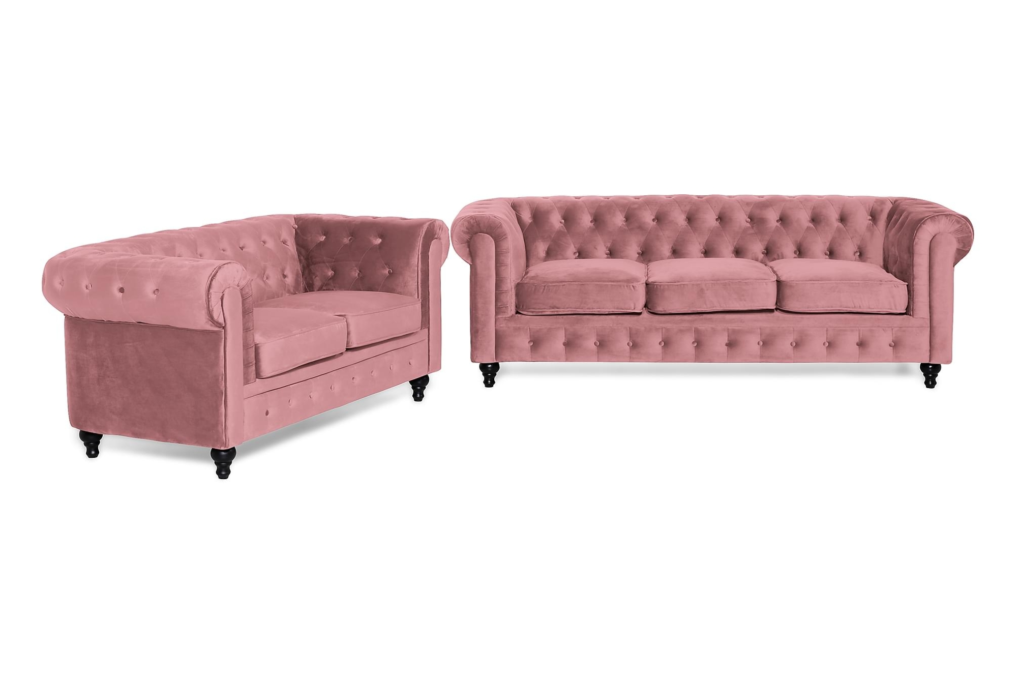 Chesterfield Lyx Sofagruppe (3 Pers. + 2 Pers. Sofa), Rosa Velour 3 Chesterfield Lyx Sofagruppe (3 Pers. + 2 Pers. Sofa), Rosa Velour