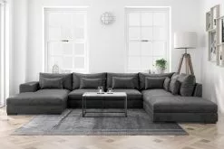 Dubai U-sofa, Mørkegrå Velour (Højrevendt)