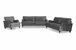 Howard Classic Sofagruppe (3,5+3 Pers. Sofa Og Lænestol), Sølvgrå Velour
