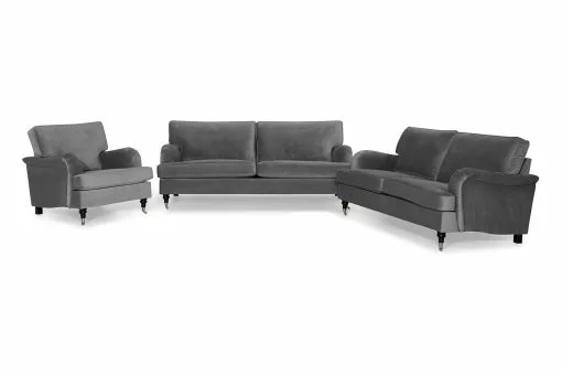 Howard Classic Sofagruppe (3,5+3 Pers. Sofa Og Lænestol), Sølvgrå Velour -Sofaer Butik 9000705610