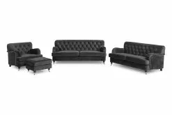 Howard Riviera Sofagruppe (2+3 Pers. Sofa, Lænestol Og Puf), Mørkegrå