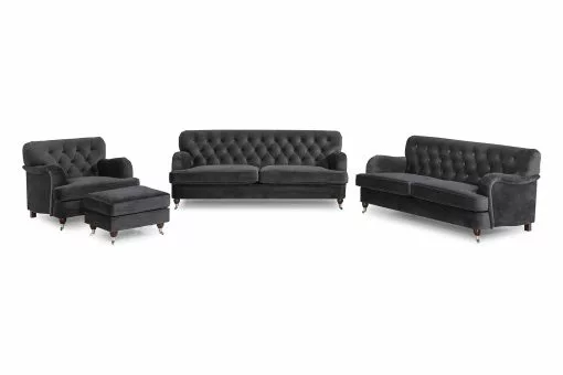 Howard Riviera Sofagruppe (2+3 Pers. Sofa, Lænestol Og Puf), Mørkegrå -Sofaer Butik 9000910377