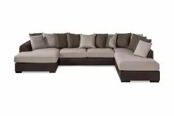 Cuba 4 Pers. Sofa M. Chaiselong Inkl. Løse Puder, Brun/beige (Højrevendt)