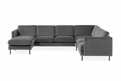 Theodin Hjørnesofa M. Chaiselong, Mørkegrå Velour (Venstrevendt)