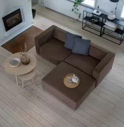 Hermann 3 Pers. Sofa M. Puf, Brun Smalriflet Fløjl