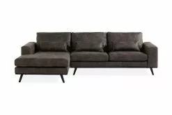 Copenhagen 3 Pers. Sofa M. Chaiselong, Mørkegrå Læder (Venstrevendt)