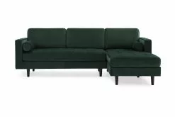 Olenne 2,5 Pers. Sofa M. Chaiselong, Grøn Velour (Højrevendt)