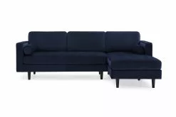 Olenne 2,5 Pers. Sofa M. Chaiselong, Blå Velour (Højrevendt)